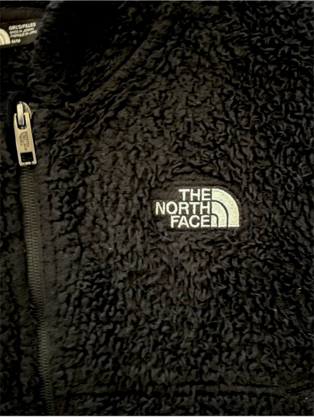 The North Face Girls Oso Fleece Jacket M 10 Black Plush Fuzzy Hooded Full Zip - Picture 8 of 8